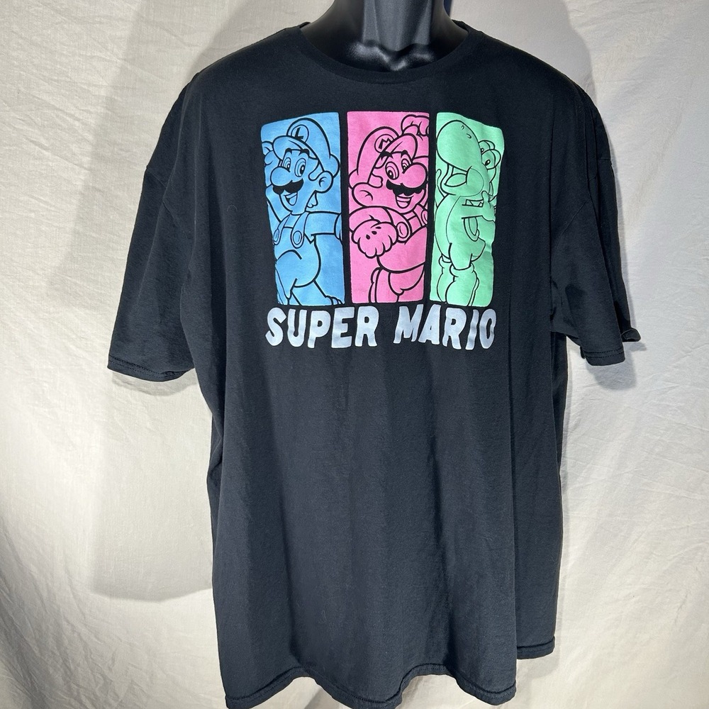 Nintendo Super Mario Bros T-Shirt Luigi Mario Yoshi Graphic Tee‎ Black Men's 3XL